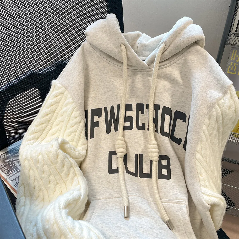 Niche Knitted Patchwork Thermal Hoodie