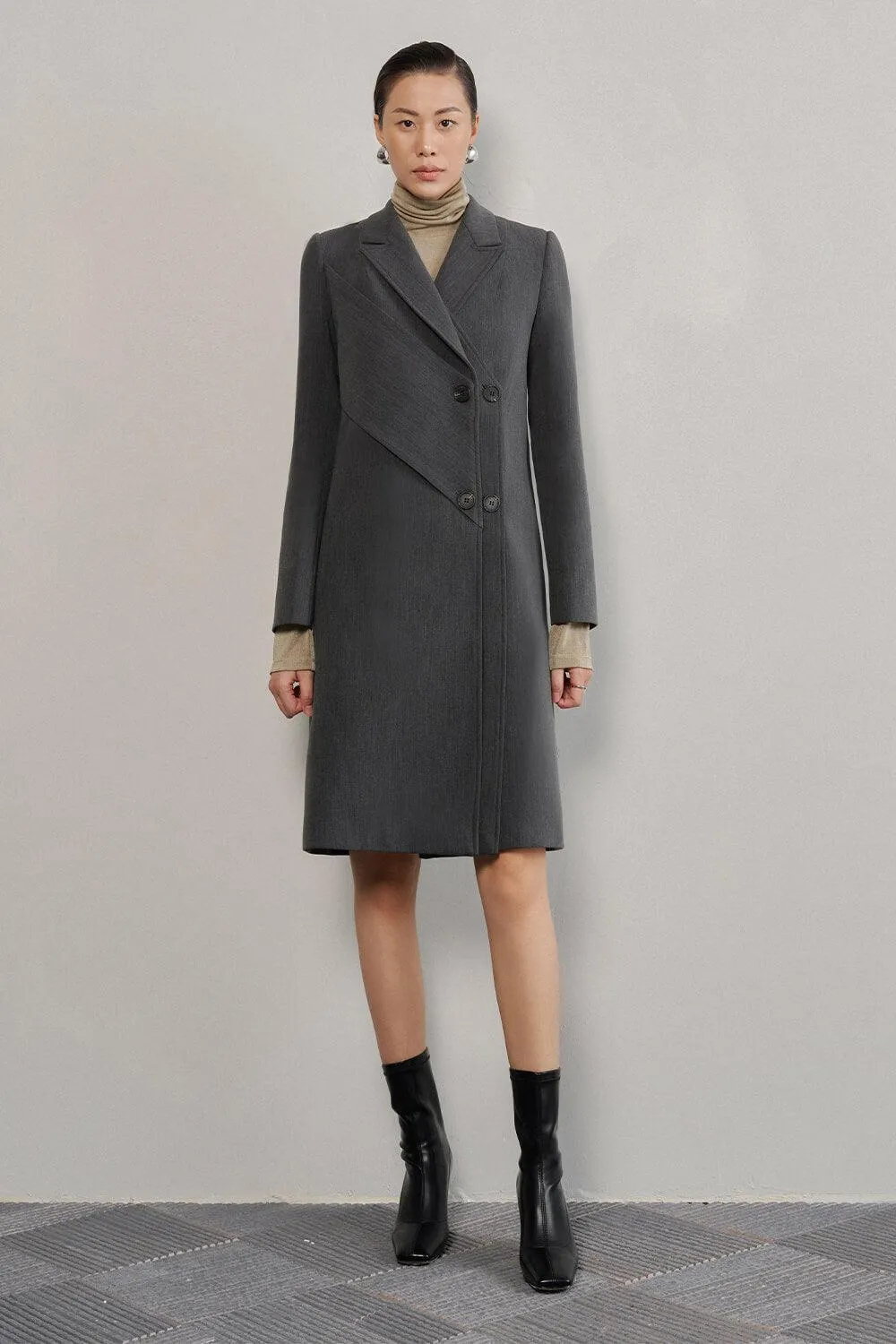 Noemi Straight Notch Lapel Cotton Knee-length Trench Coat