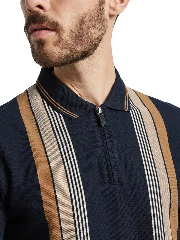 Octave Men Striped Polo Collar Applique T-Shirt