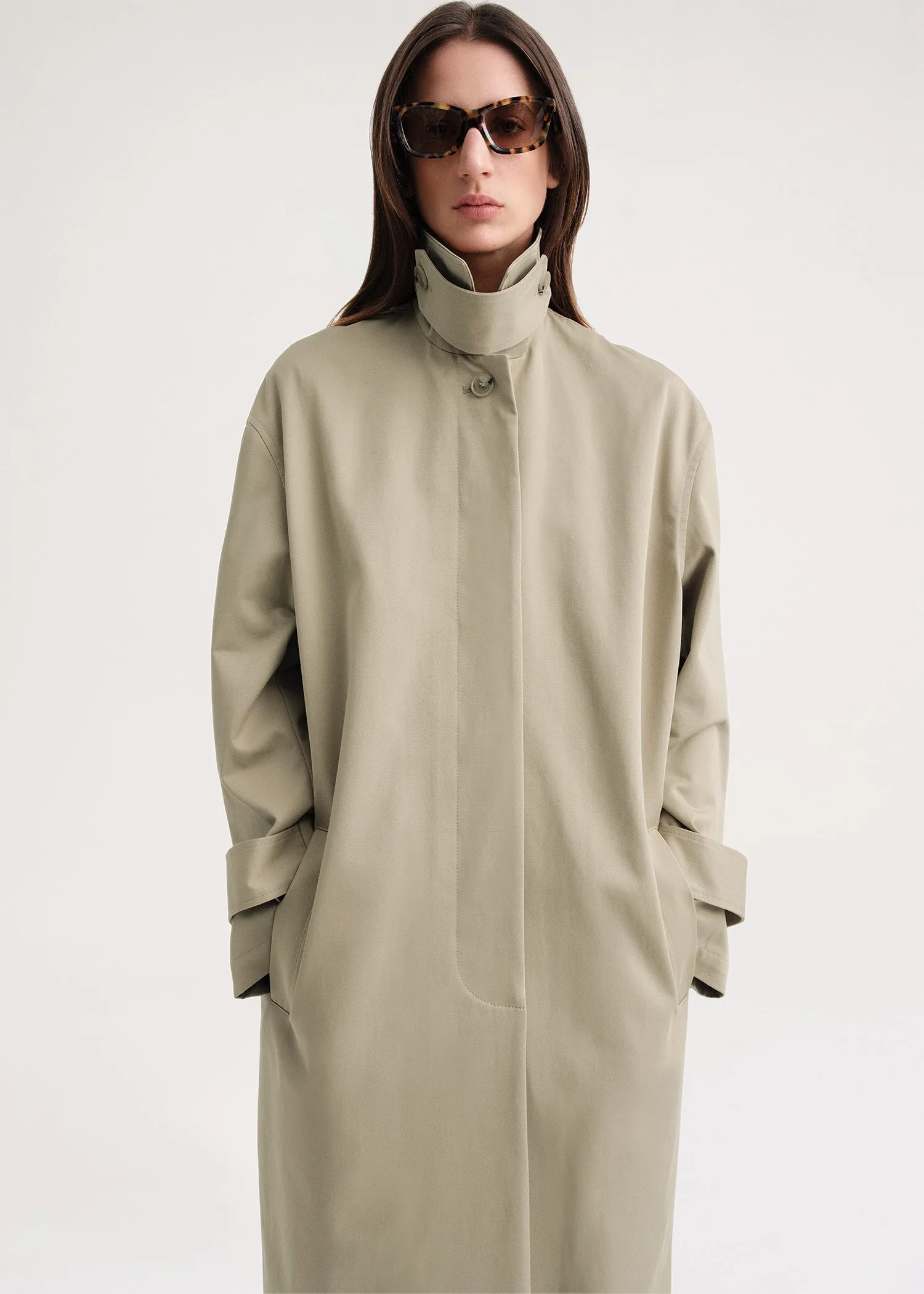 Oversized gabardine car coat trench beige