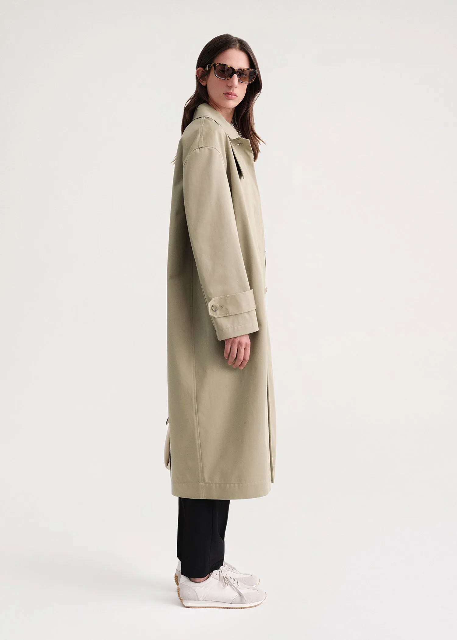 Oversized gabardine car coat trench beige