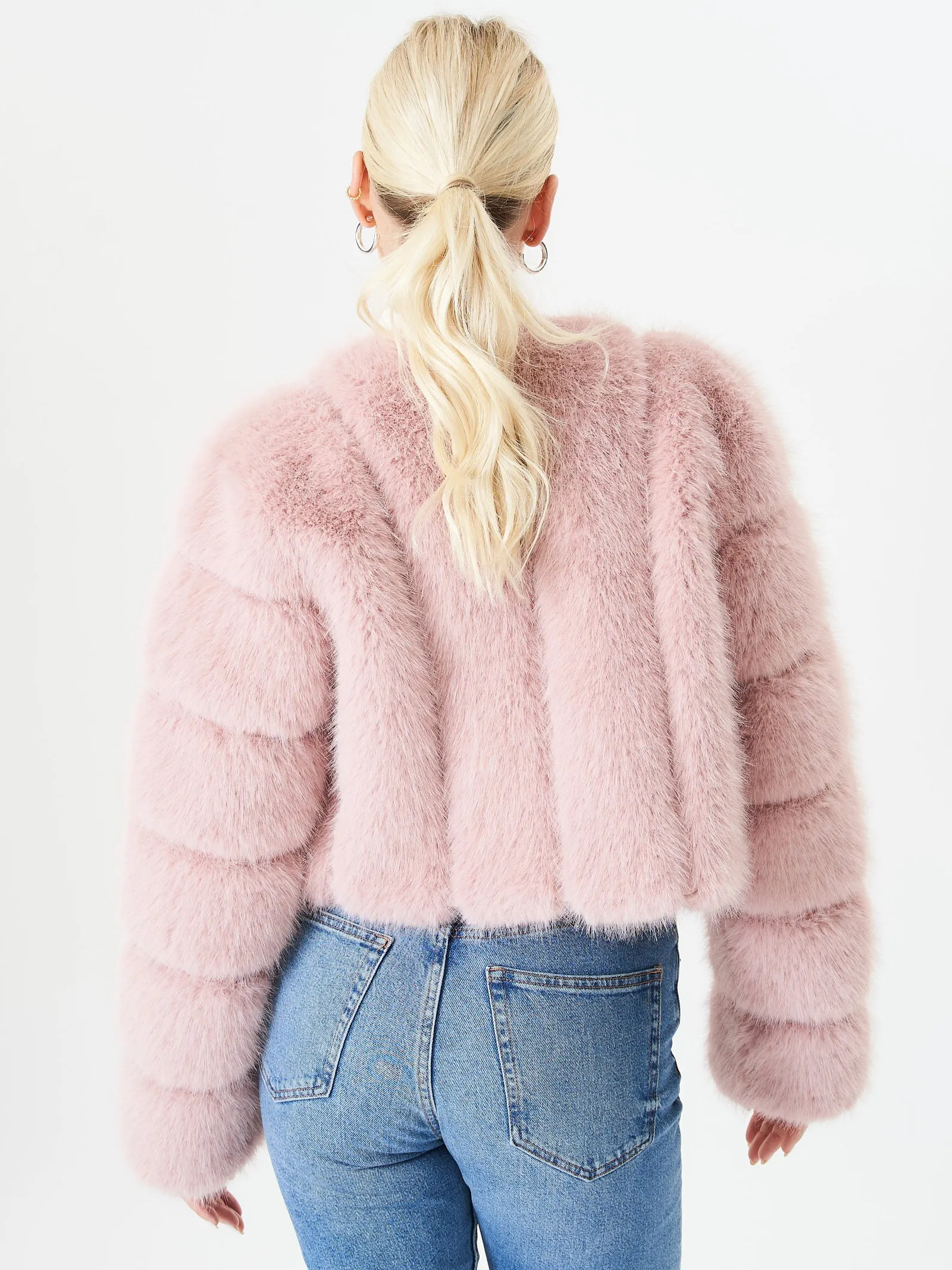 Pink Panel Faux Fur Crop Jacket