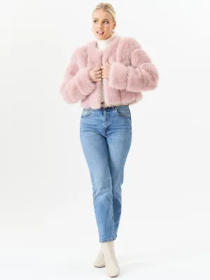 Pink Panel Faux Fur Crop Jacket