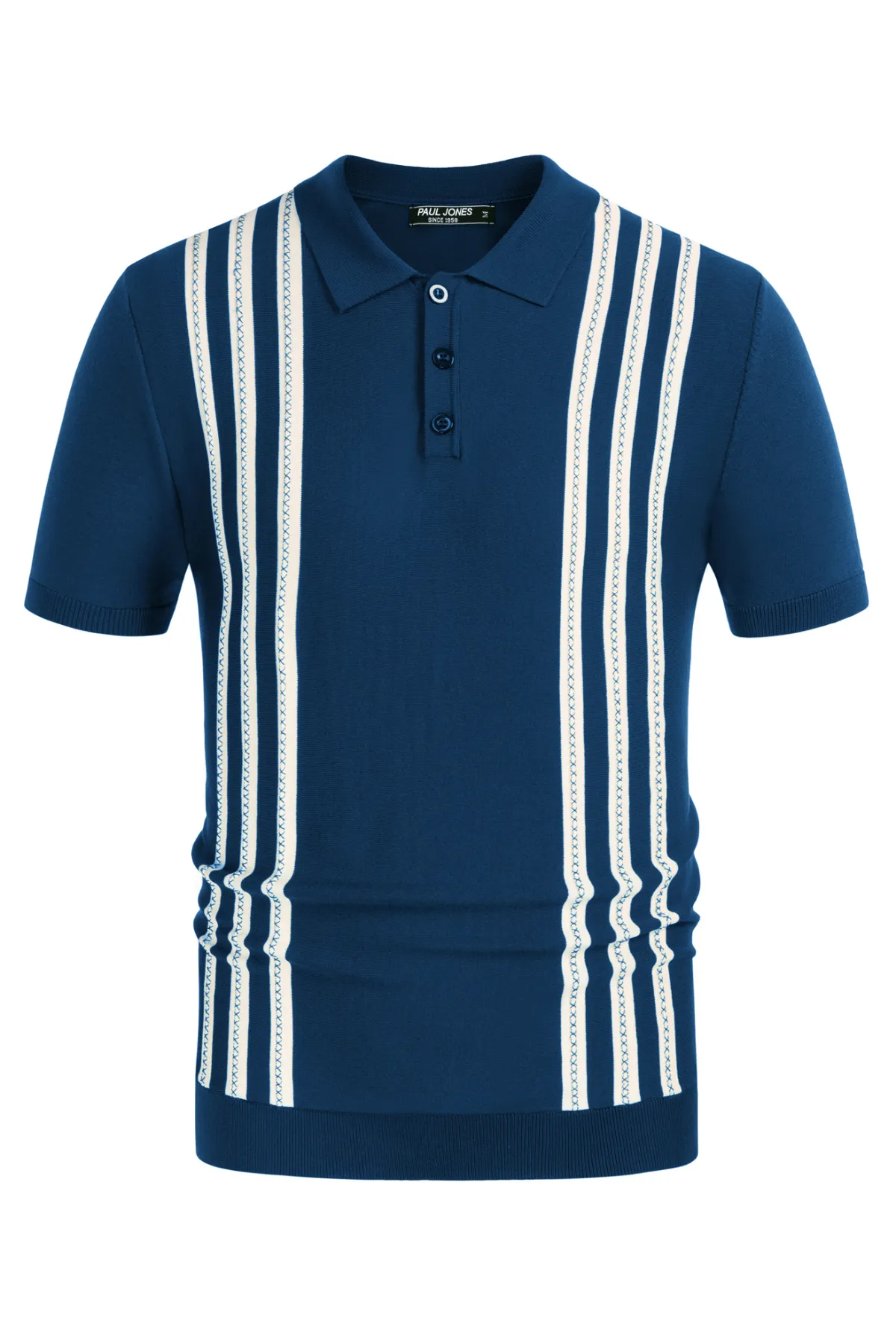 PJ Paul Jones Men's Vintage Stripe Knitted Polo Pullover Shirts Short Sleeve Golf Knit Mens Polo Shirt