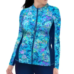 Plus Size Eco-friendly Full Zip Up Turtle Tie Dye Rash Guard