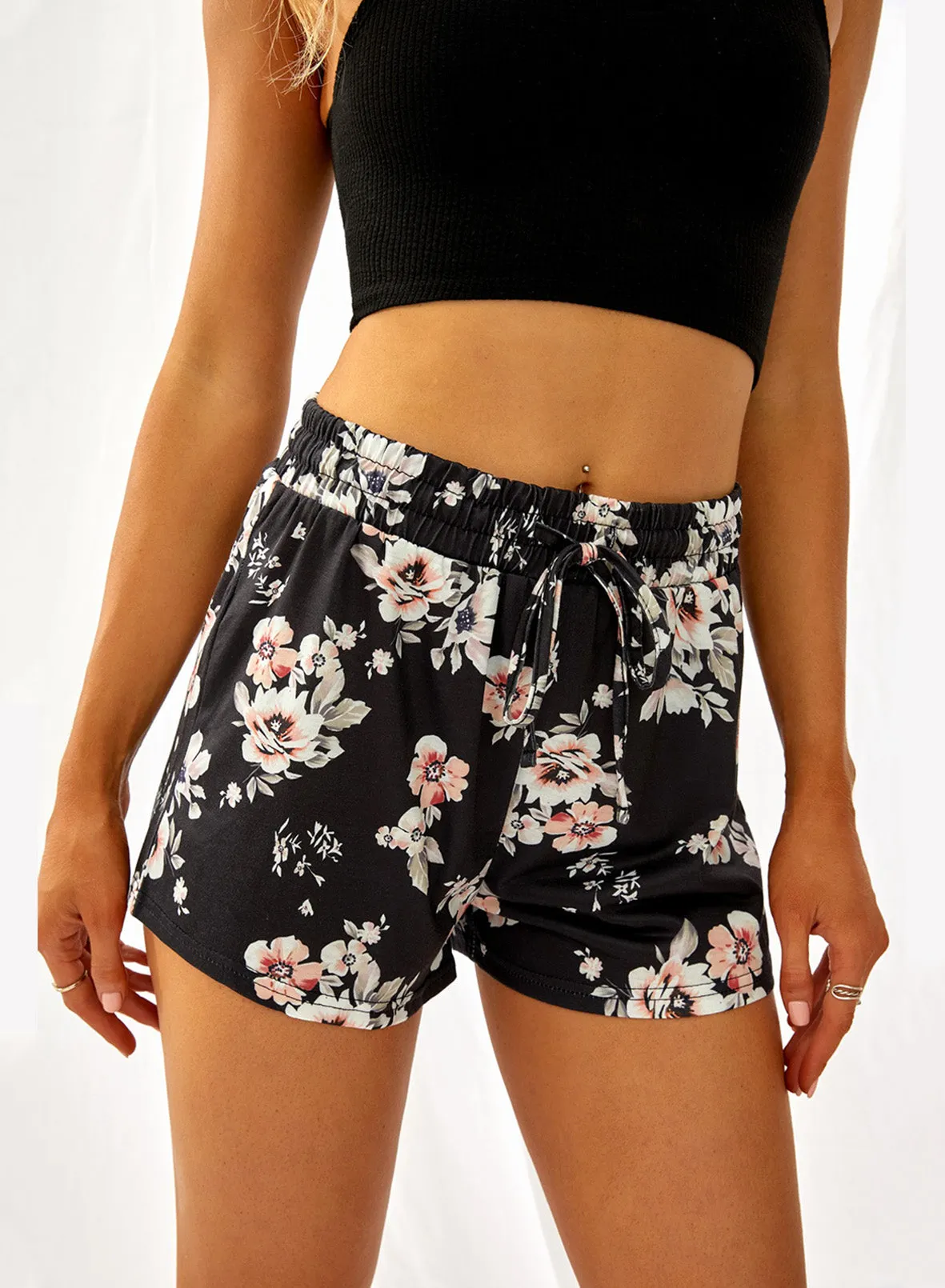 Printed Drawstring Elastic Waist Shorts