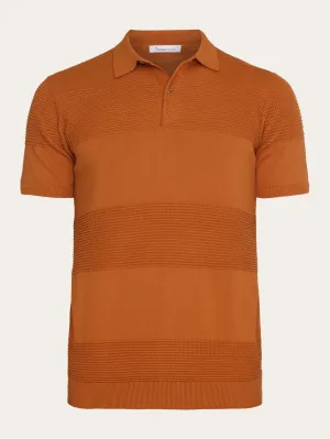 Regular pattern knitted short sleeved polo - GOTS/Vegan - Leather Brown