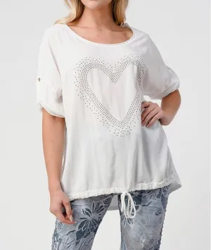 Relaxed Style Top Heart Design Embossed