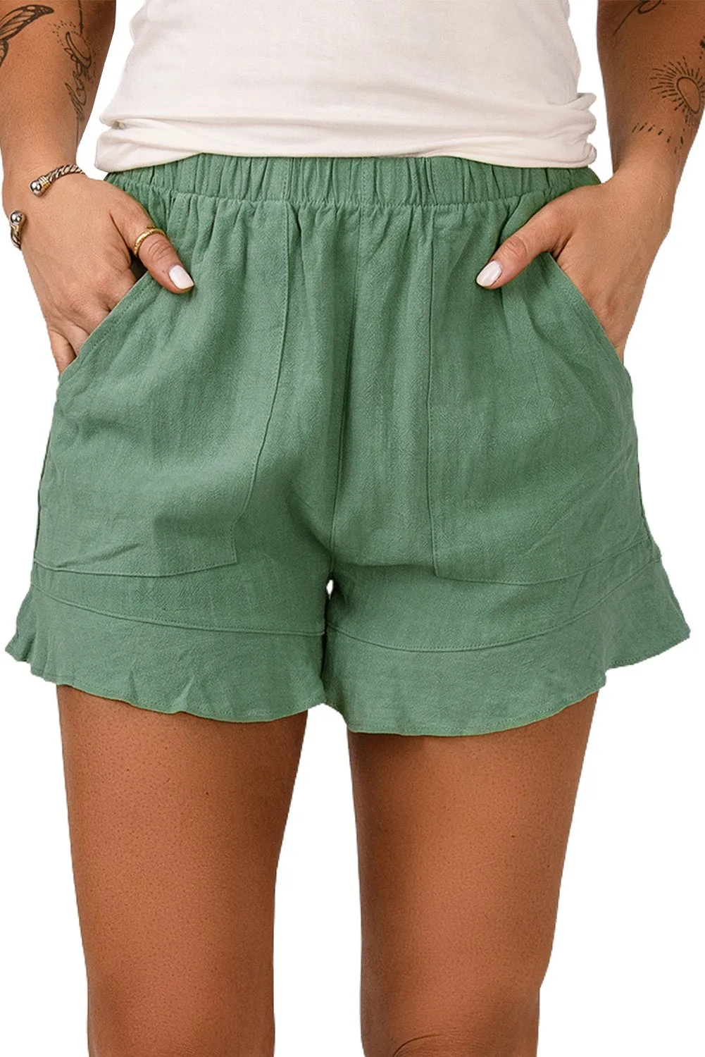 Ruffle Pocketed High Waist Shorts