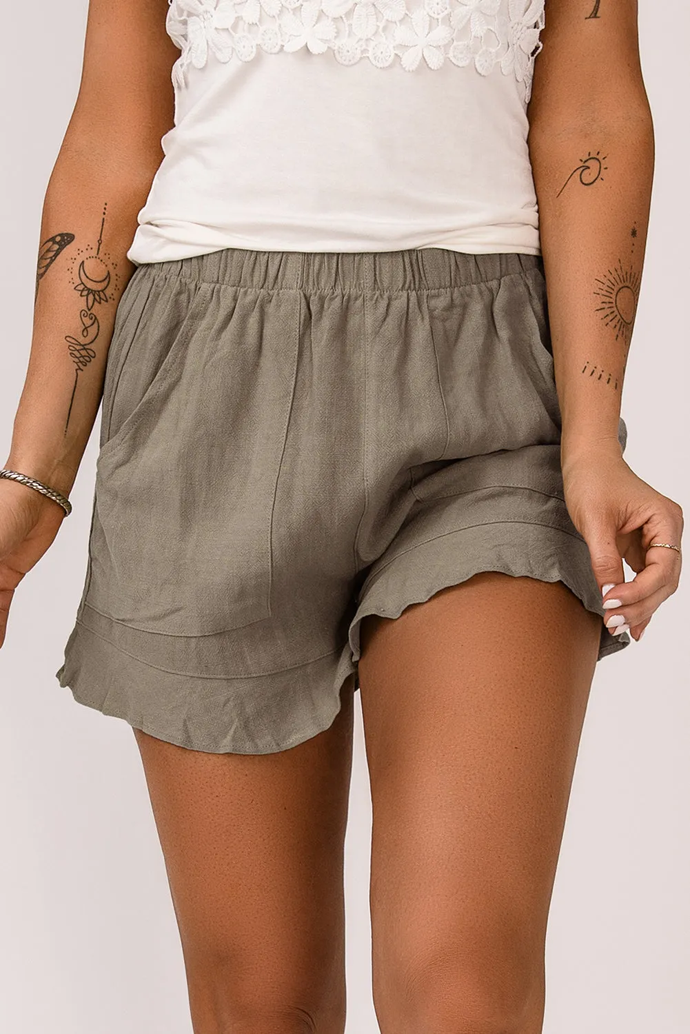 Ruffle Pocketed High Waist Shorts