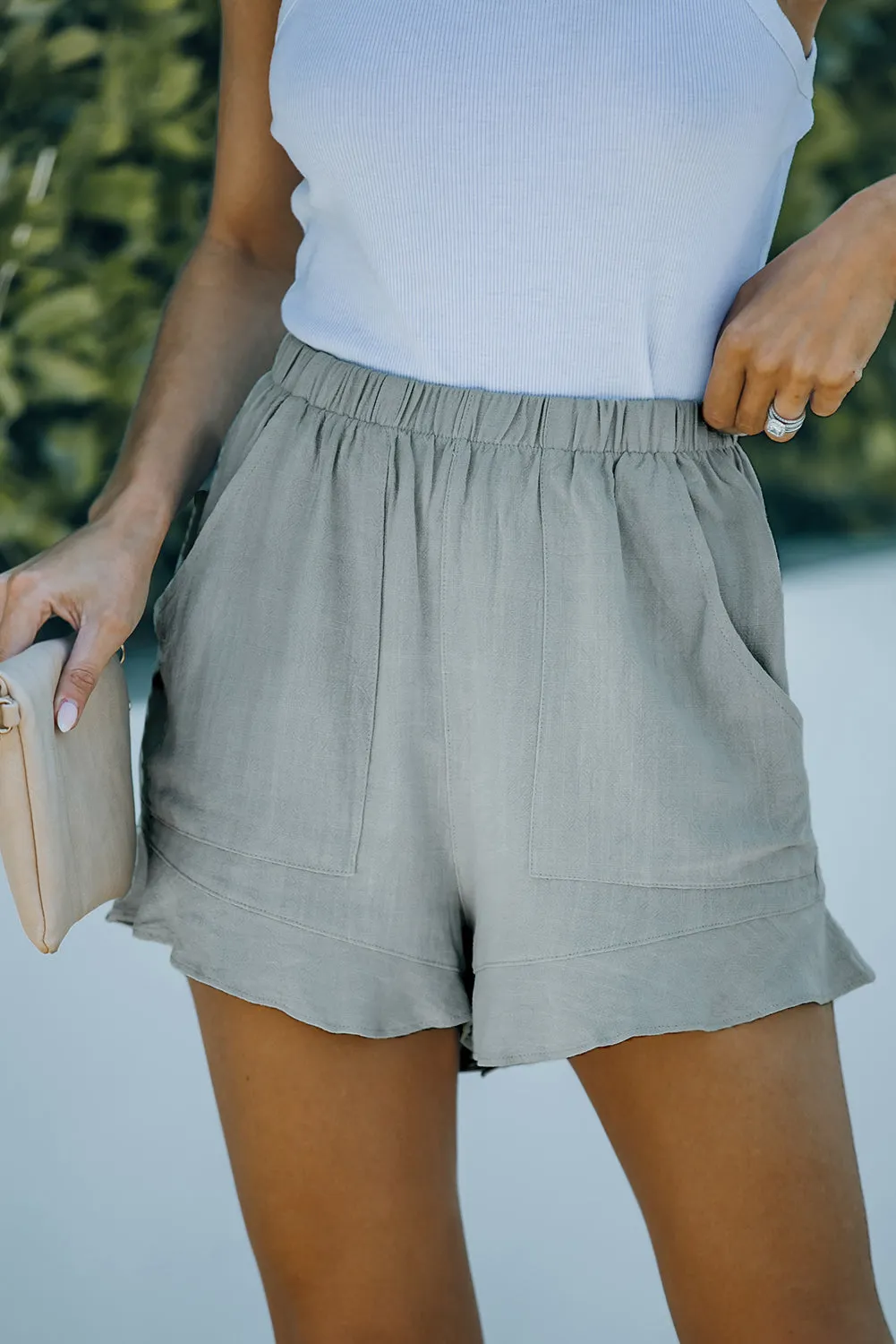 Ruffle Pocketed High Waist Shorts