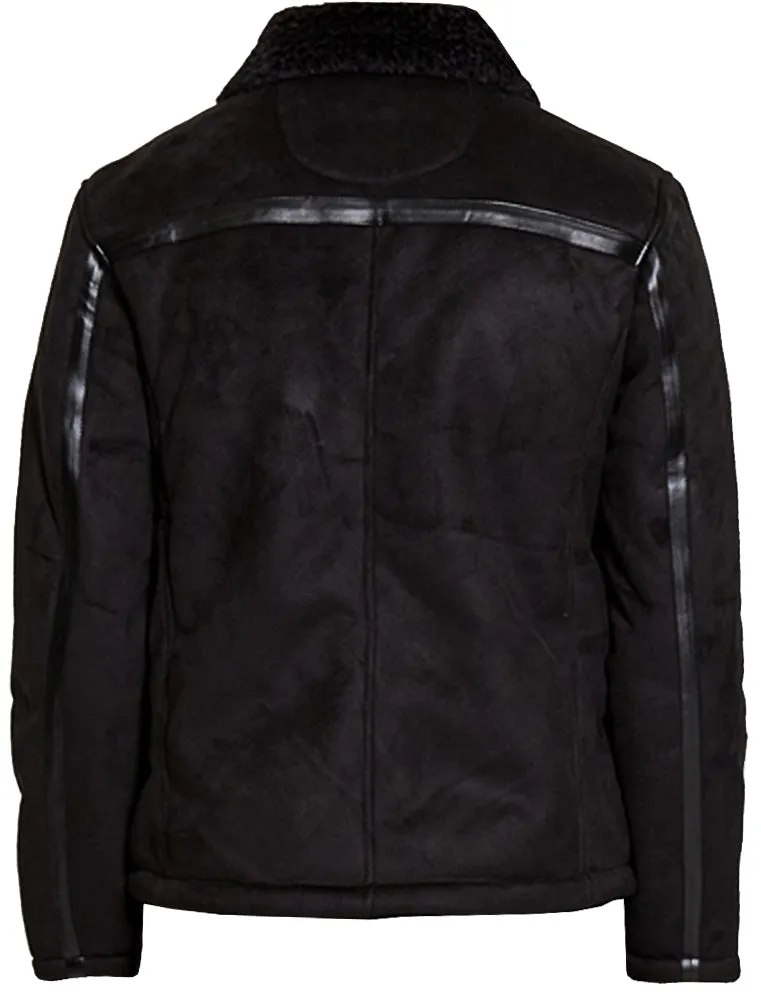 Rufus Faux Suede Fur Lined Aviator Jacket in Black