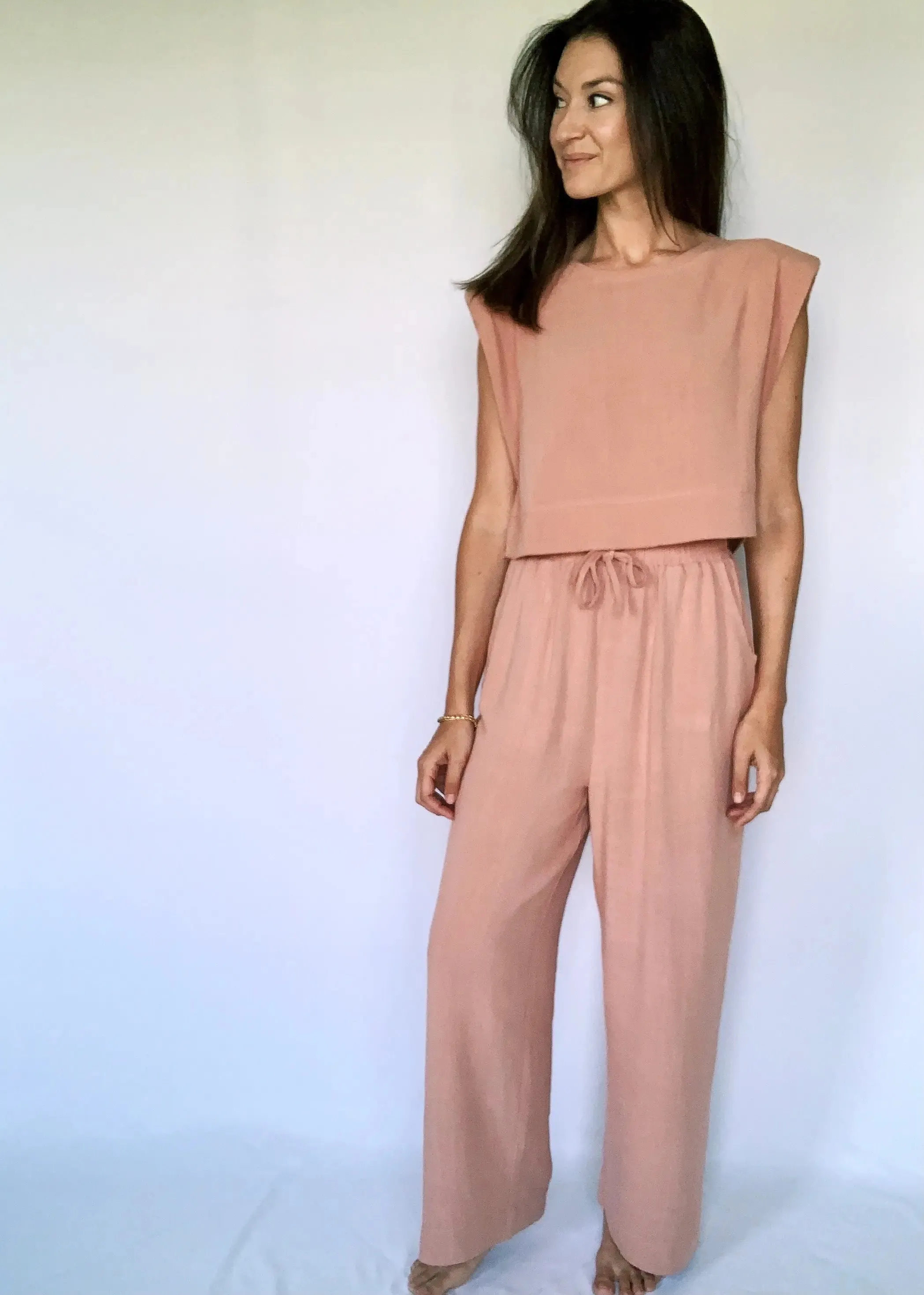 Salmon Elastic High Waist Pants