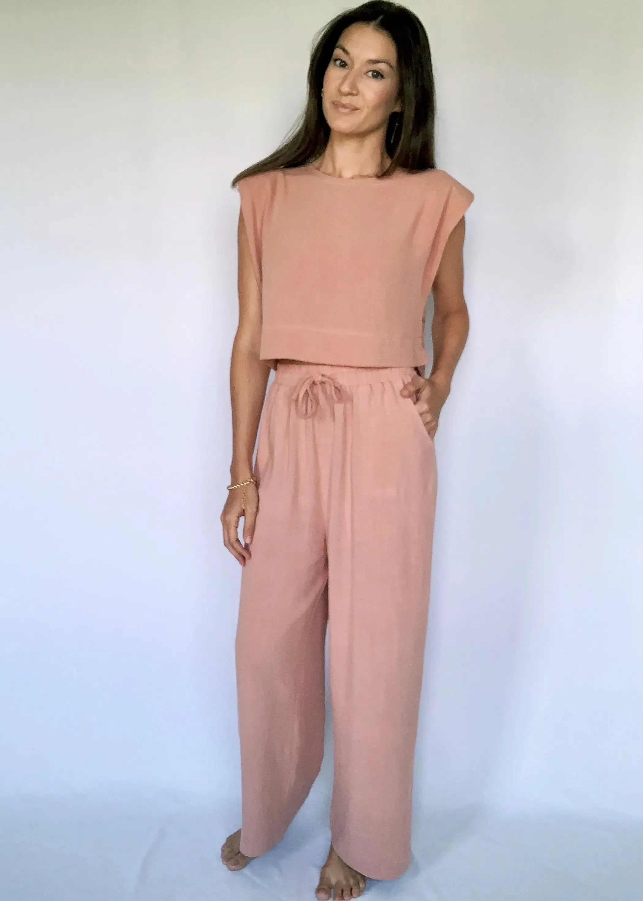 Salmon Elastic High Waist Pants