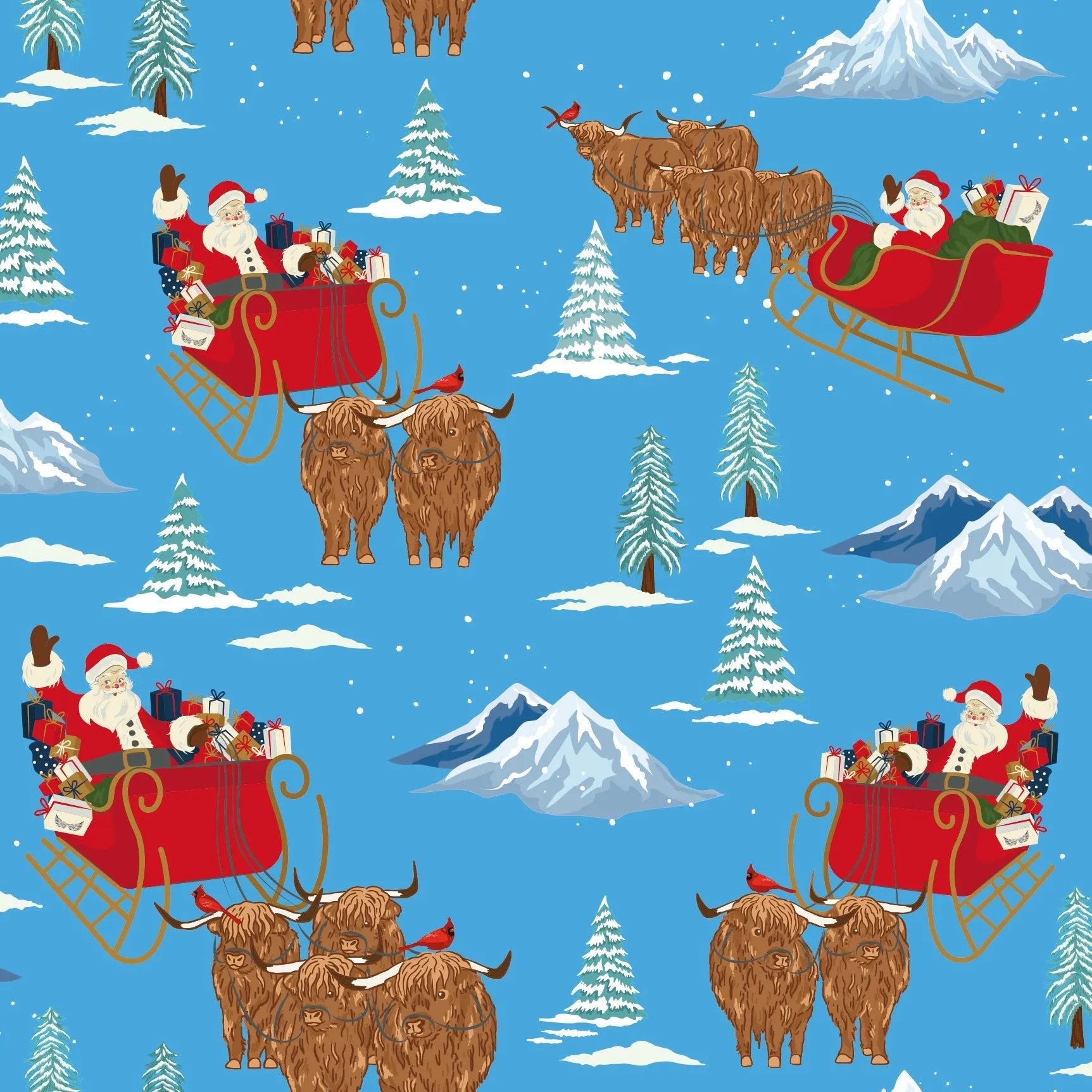 Santa & Highland Cattle Sleighs Women's Long Sleeve Pajama Set