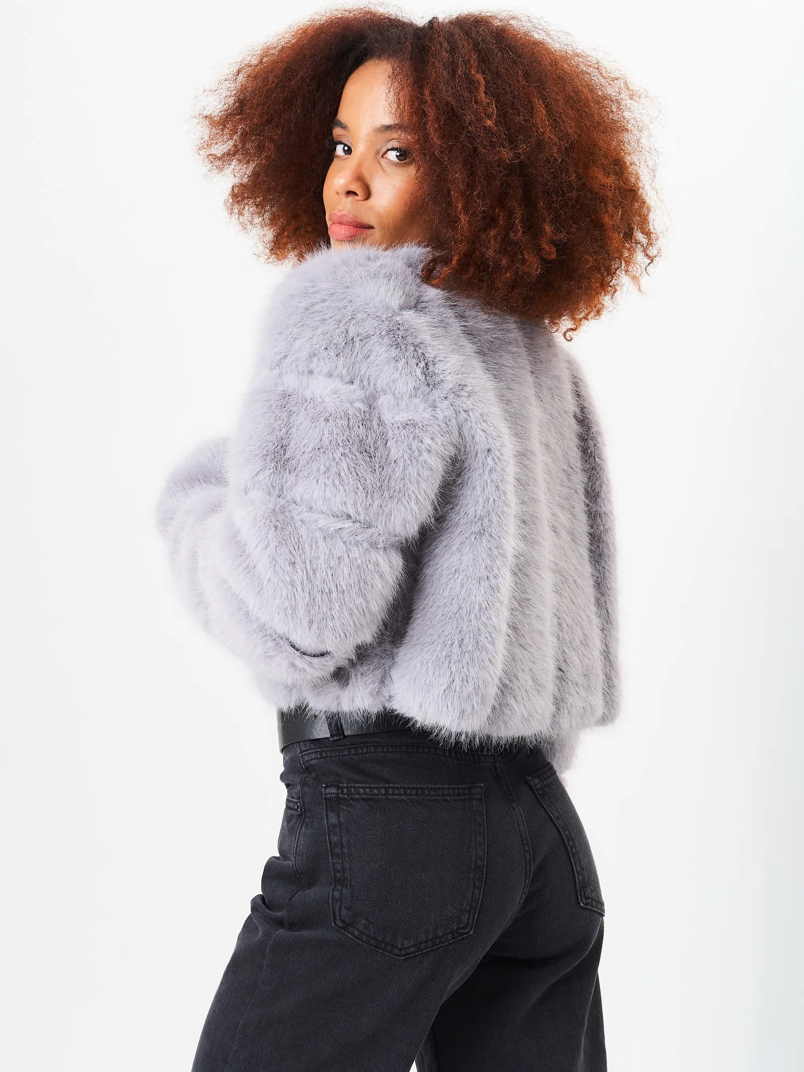 Sliver Panel Faux Fur Crop Jacket