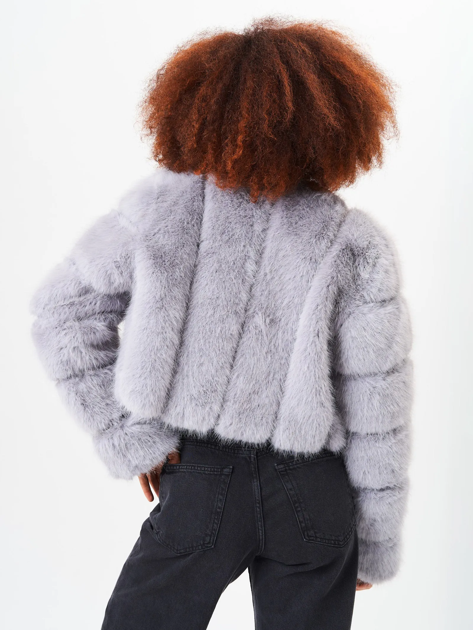 Sliver Panel Faux Fur Crop Jacket