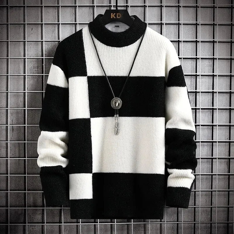 Smart Casual Men's Patchwork Sweater High Quality Knitted Pullover