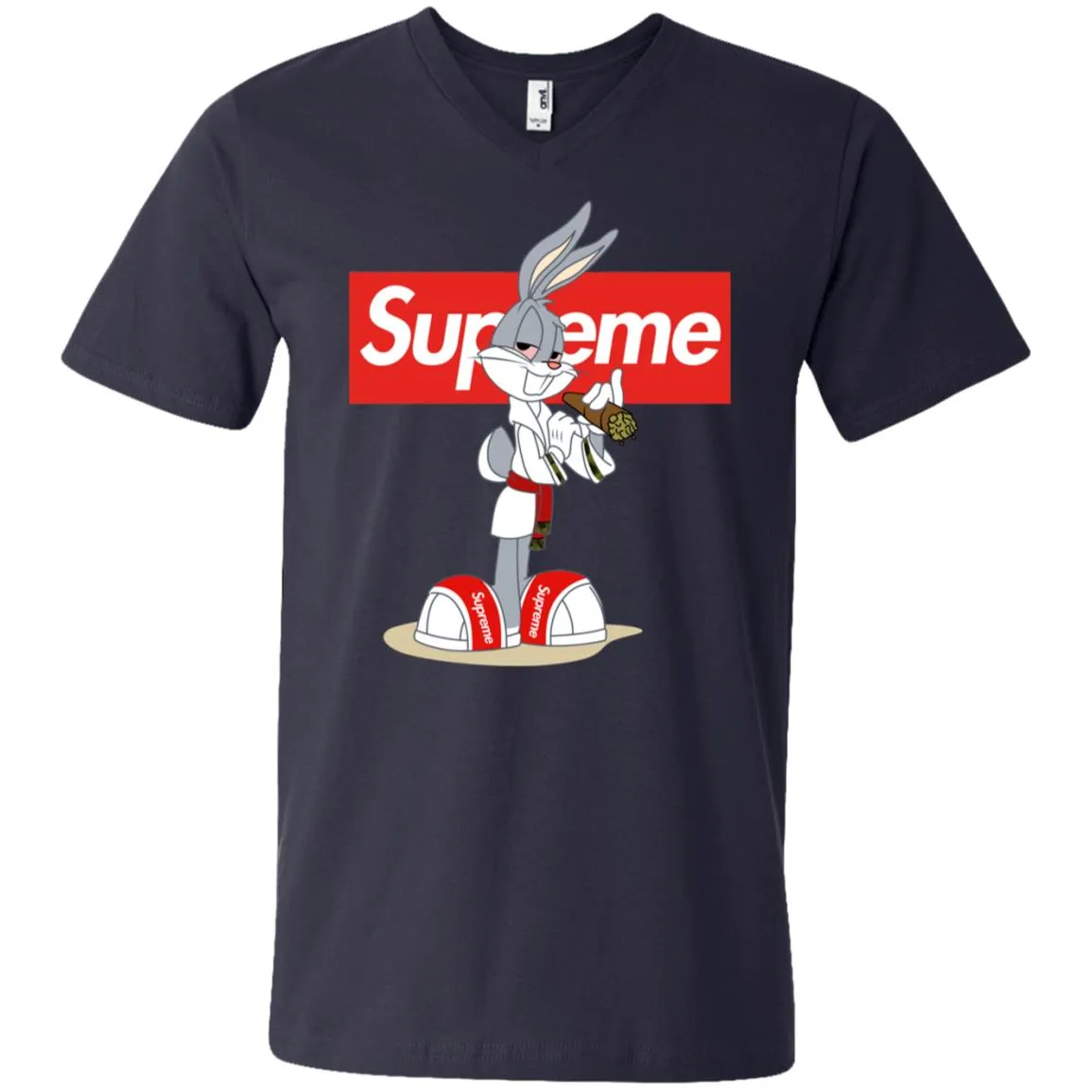 Supreme Rabbit Smoking T-shirt Men V-Neck T-Shirt