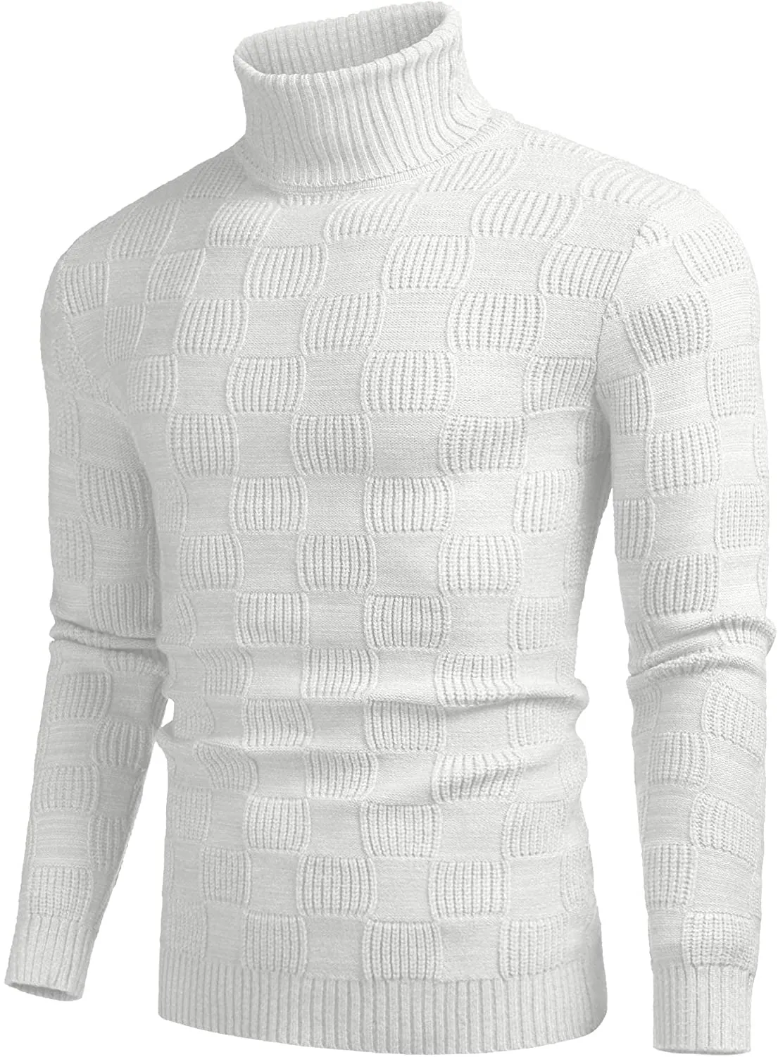 Thermal Ribbed White Pullover Turtleneck Knitted Sweater