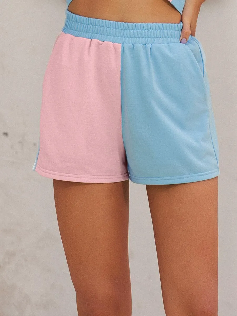 Two Tone Elastic Waist Shorts