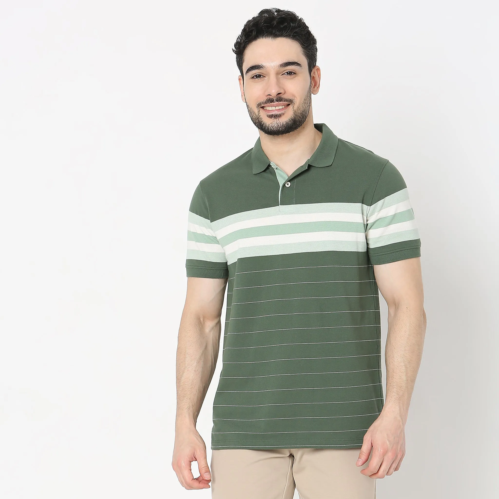 Weekend Polo™ - Exclusive Stripes Pattern Regular Fit Polo T-Shirt