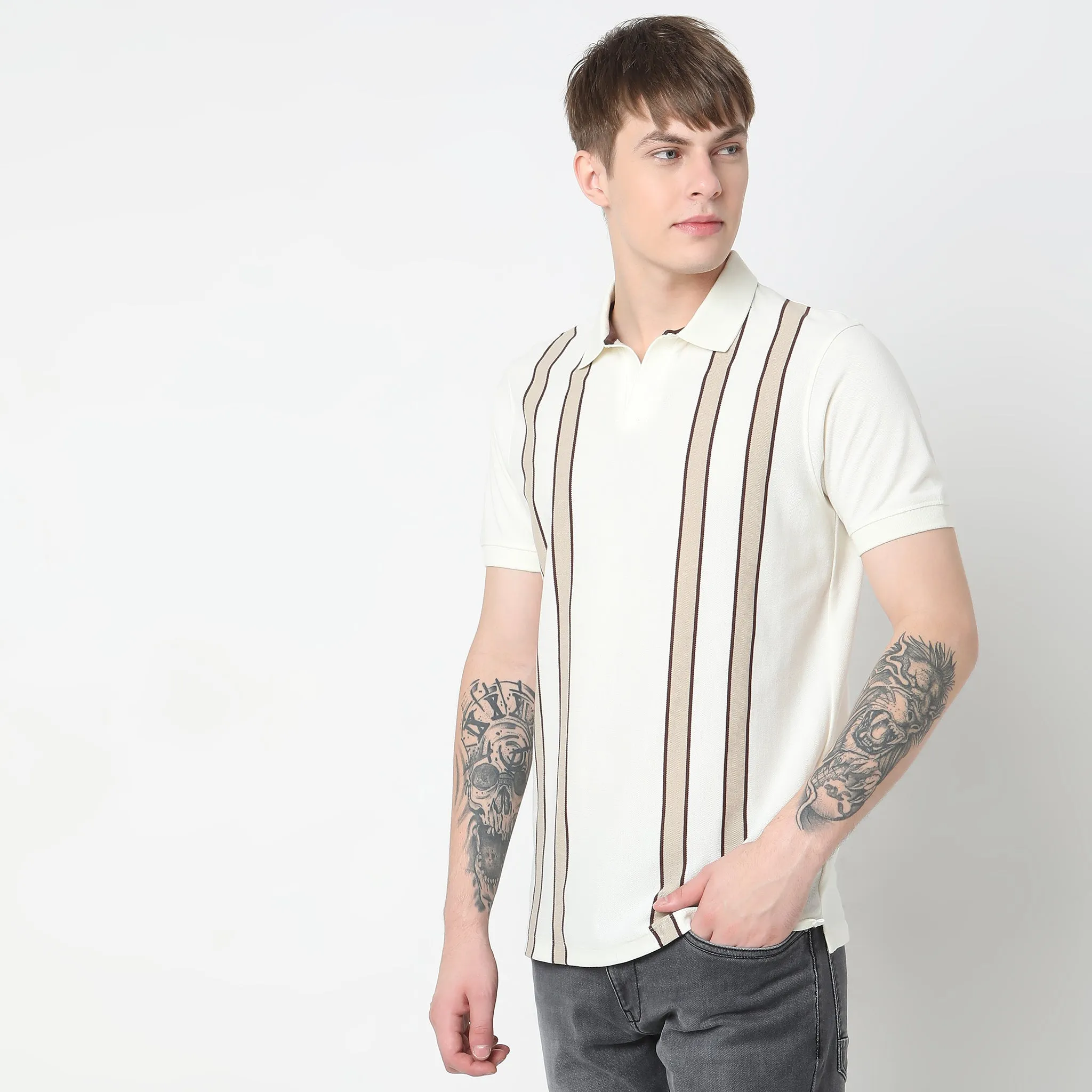 Weekend Polo™ - Exclusive Vertical Stripes Pattern Regular Fit Polo T-Shirt