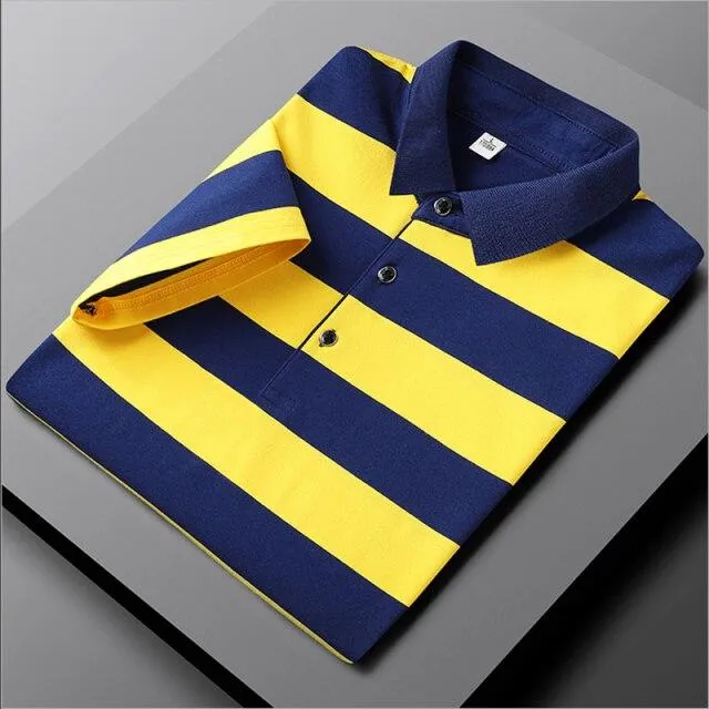 West Louis™ Summer Short Sleeved Cotton Striped Polo Shirt