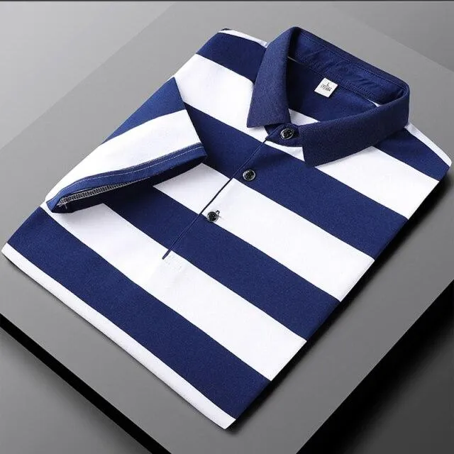 West Louis™ Summer Short Sleeved Cotton Striped Polo Shirt