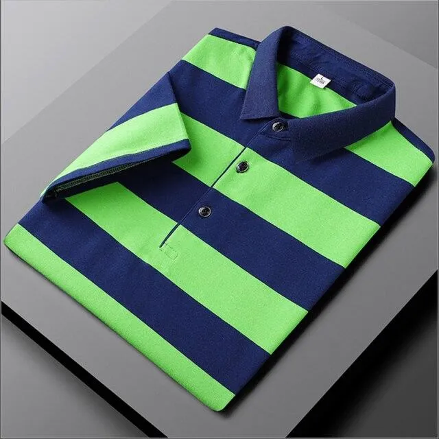 West Louis™ Summer Short Sleeved Cotton Striped Polo Shirt