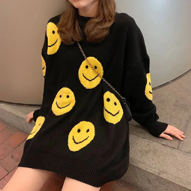 Winter Knitted Smiley Face Casual Sweater