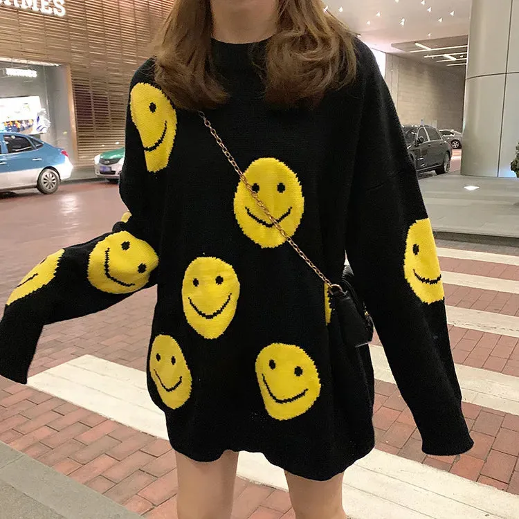 Winter Knitted Smiley Face Casual Sweater