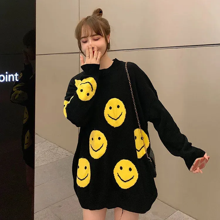 Winter Knitted Smiley Face Casual Sweater