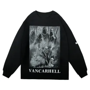 WLS Dark Ghost Skull Print Cotton Sweatshirt