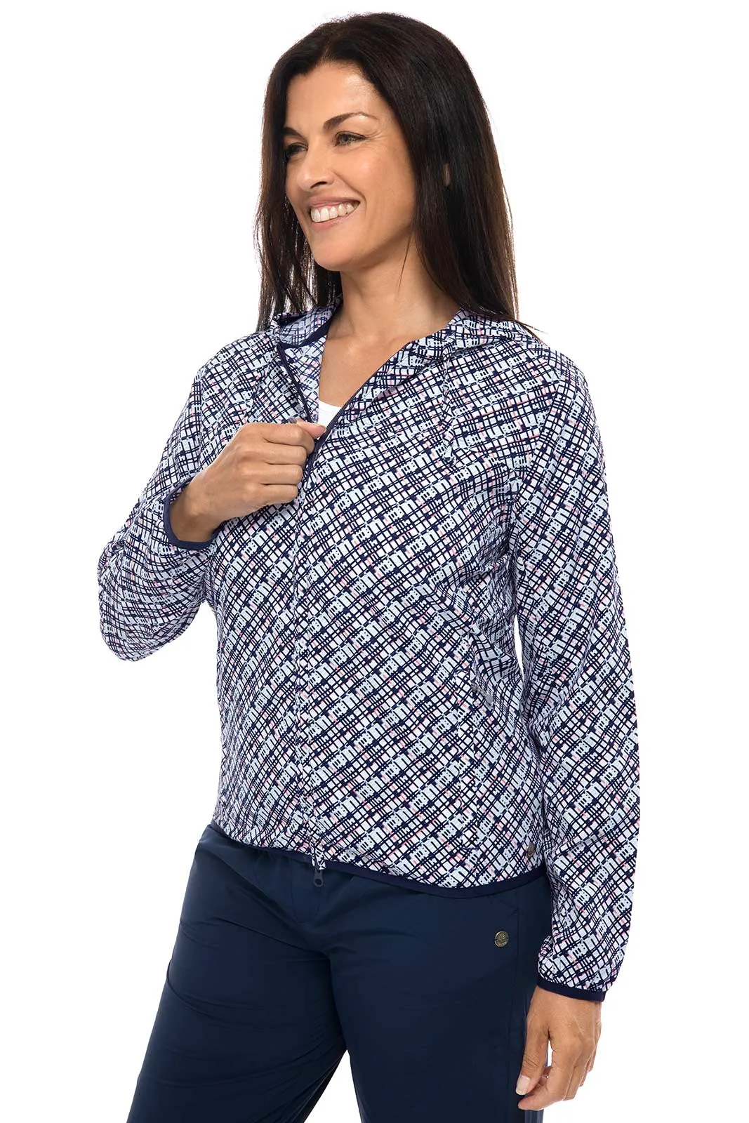 Women's Arcadian Packable Sunblock Jacket  |  Navy Gulf Stream Stripe