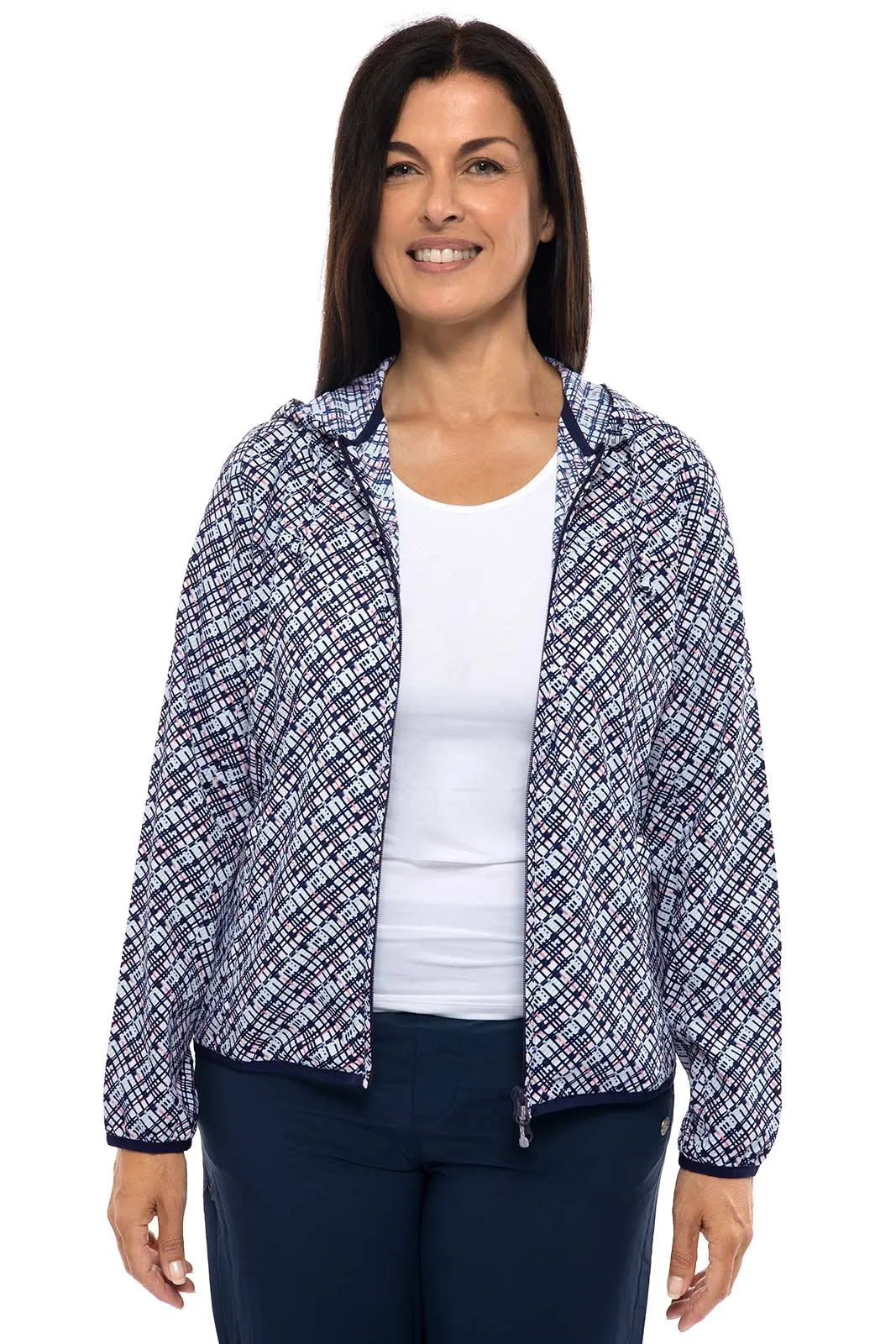 Women's Arcadian Packable Sunblock Jacket  |  Navy Gulf Stream Stripe