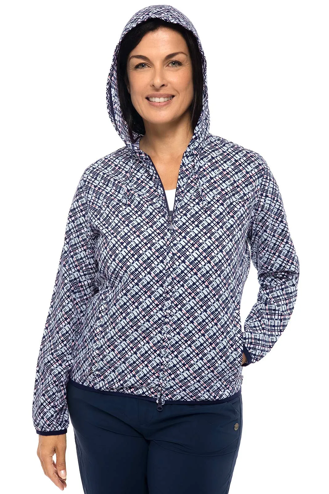 Women's Arcadian Packable Sunblock Jacket  |  Navy Gulf Stream Stripe