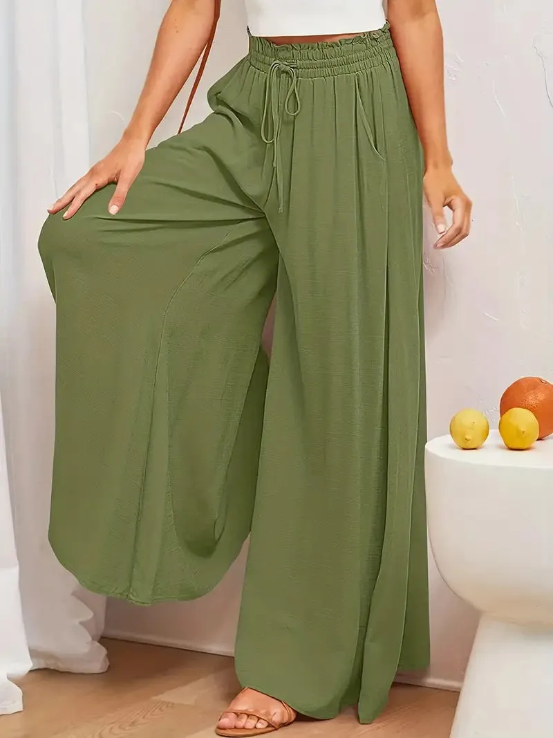 Women's Wide Leg Palazzo Pants / Army Green