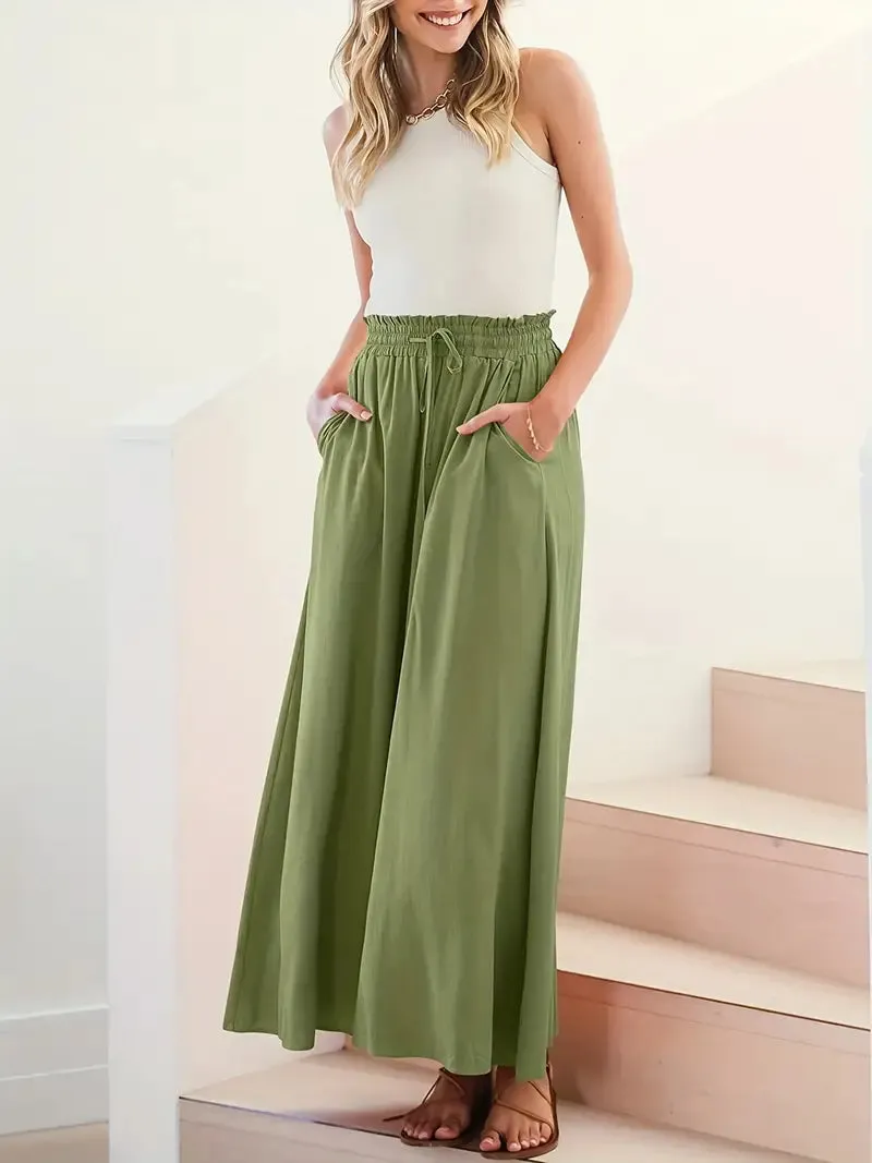 Women's Wide Leg Palazzo Pants / Army Green