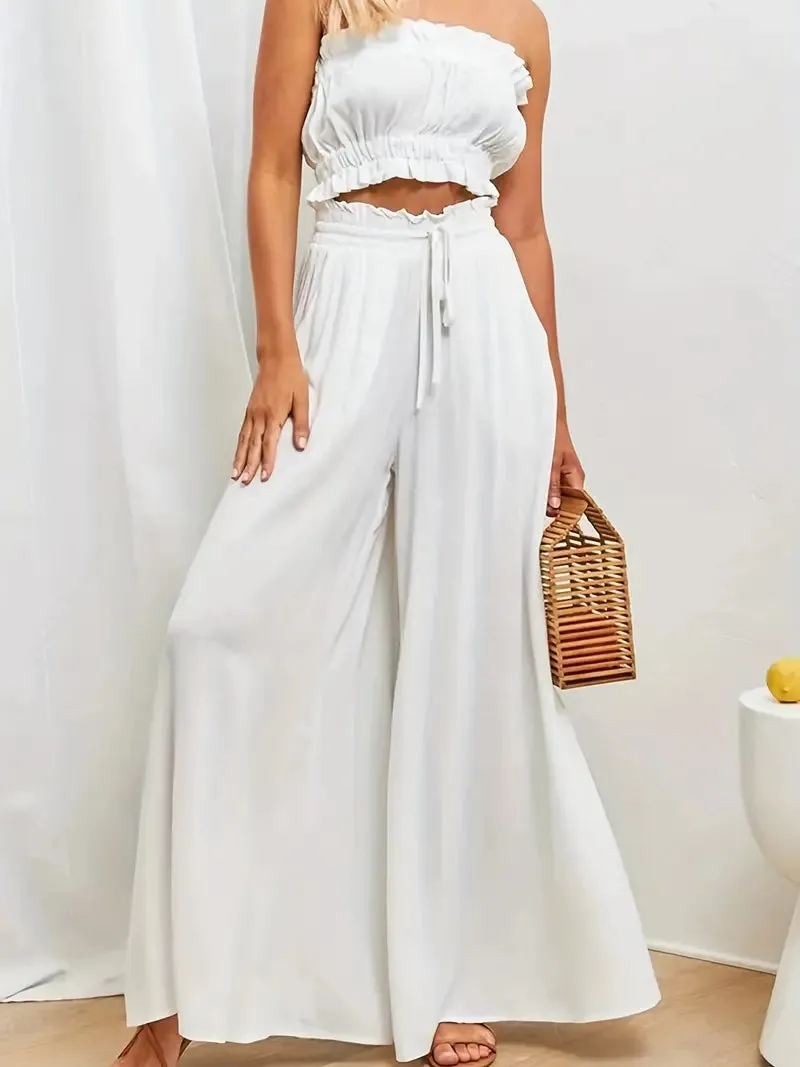 Women's Wide Leg Palazzo Pants / White